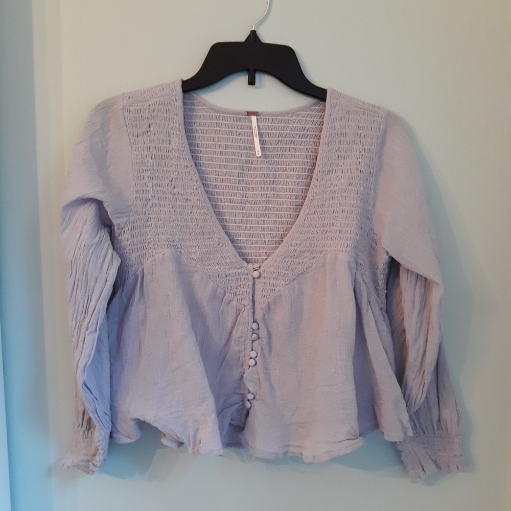 FREE PEOPLE Blue Gray Boho Blouse, Medium